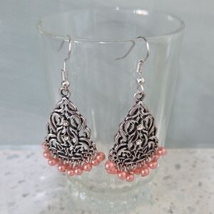 Elegant Silver and Pink Dangle Earrings